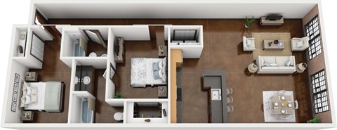 Floor plan for 2 beds, 2 baths, 1134 sqft